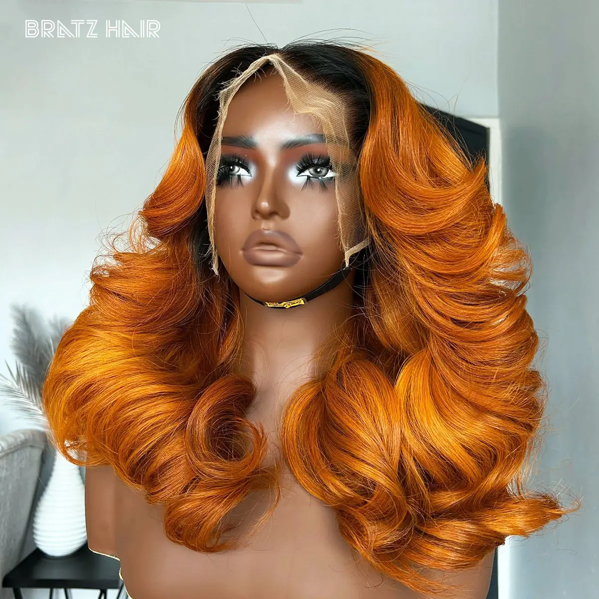 

450 Density Glueless Wig Human Hair 13x6 Ombre Orange Loose Bouncy Curly Wig Pre Plucked 360/13x4 HD Lace Frontal Wigs T1B/350