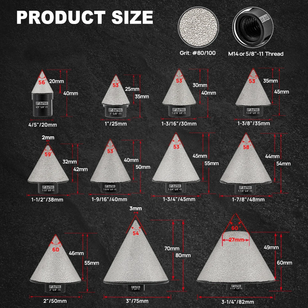 DT-DIATOOL 1pc Dia 20-82mm Diamond Finger Chamfering Bits Milling Bit Bevel Enlarging Marble Holesfor Tile Ceramic Pocelain