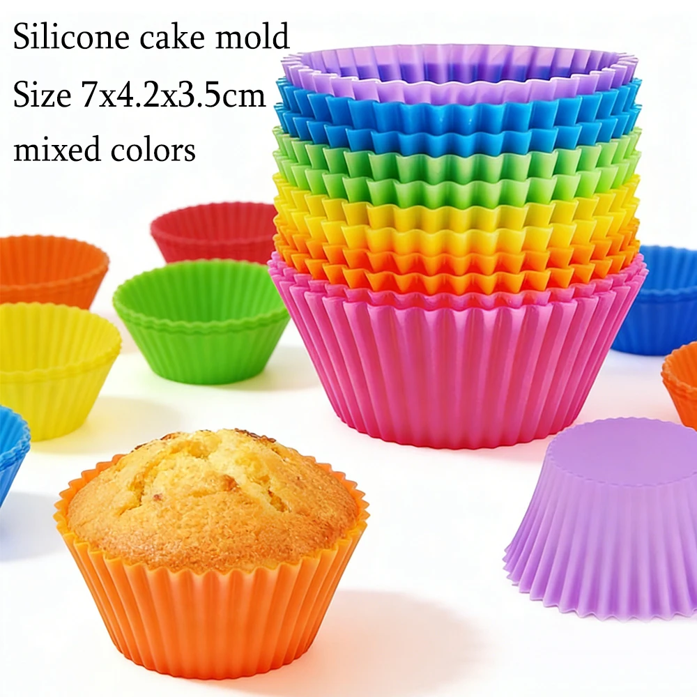 

6-30pcs Reusable Silicone Cupcake Molds, Non-Stick Round Baking Cups 7x4.2x3.5cm for Easy DIY Desserts, Kitchen Gift Set