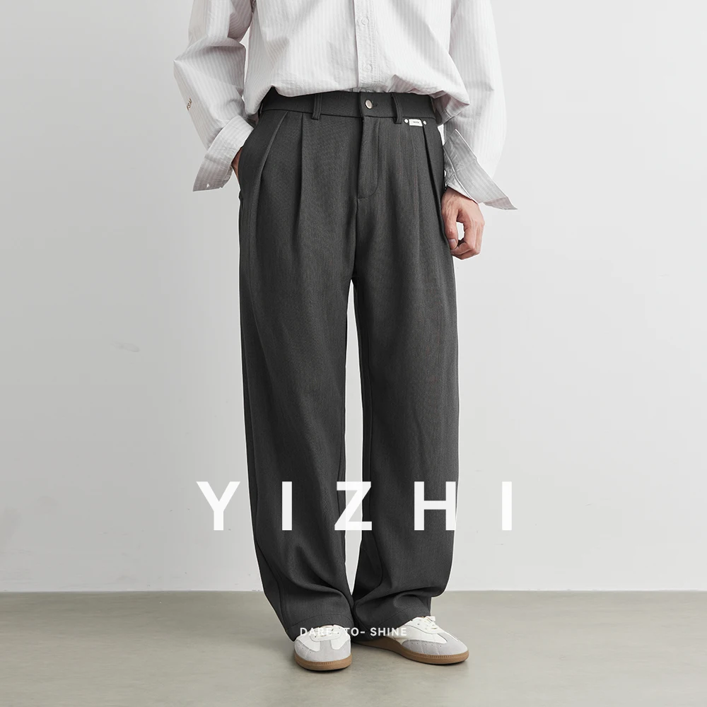 Fashion Men's Autumn Loose Straight Leg Wide Pants Draping Long Trousers Korean Style Casual Pants Handsome Suit Pants