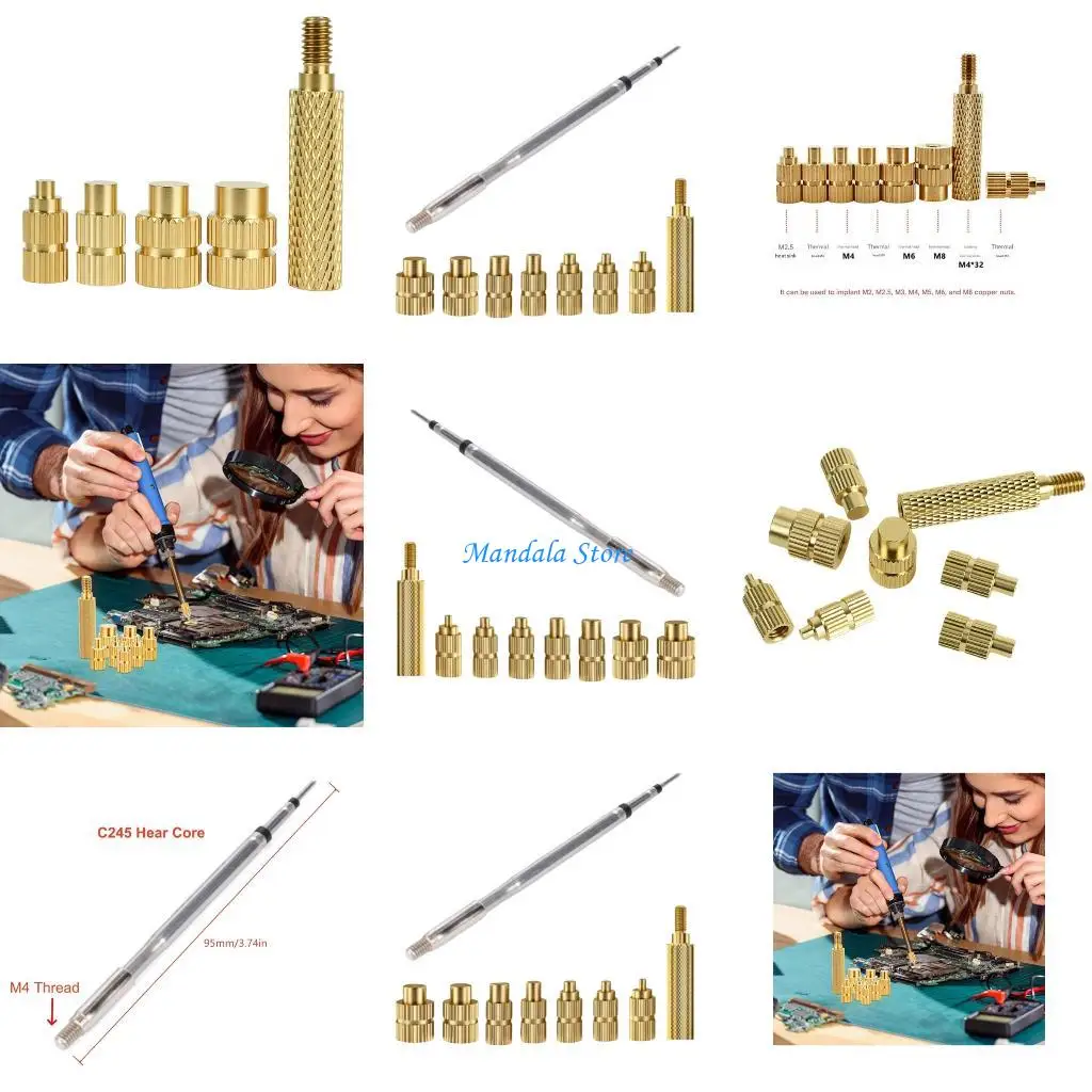 

U2JC Soldering Iron Tip Head Replacement Insert Hot Melt Metal Embedded Thread Nut Kits 2mm-8mm Hot Melt Insets Nut Enduring