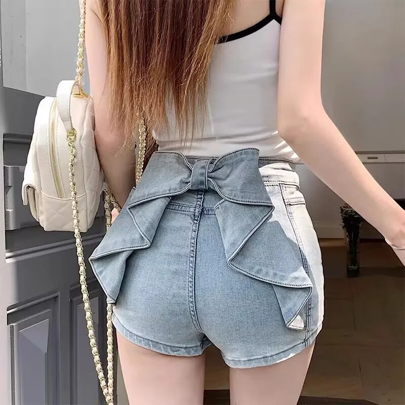 

Sexy Sweet Bow Denim Shorts 2025 Summer Femme High Waist Y2k Casual Bottoms For Ladies Hot Girl's Hip-wrapping Hot Pants Shorts