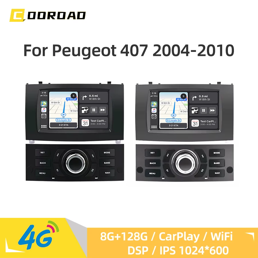 

7″ Car Radio Multimedia Player Android 14.0 For Peugeot 407 2004-2010 CarPlay GPS Navigation 4G WiFi Bluetooth DSP Stereo SWC