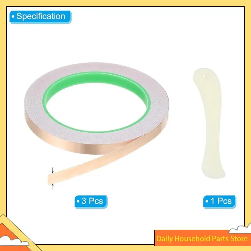 Pita Foil Tembaga 22 Yard 3/8 Inci, Pita Tembaga 3 Rol dengan Alat Foil Kaca Patri Konduktif dengan Pengikis untuk Kerajinan PANAS!