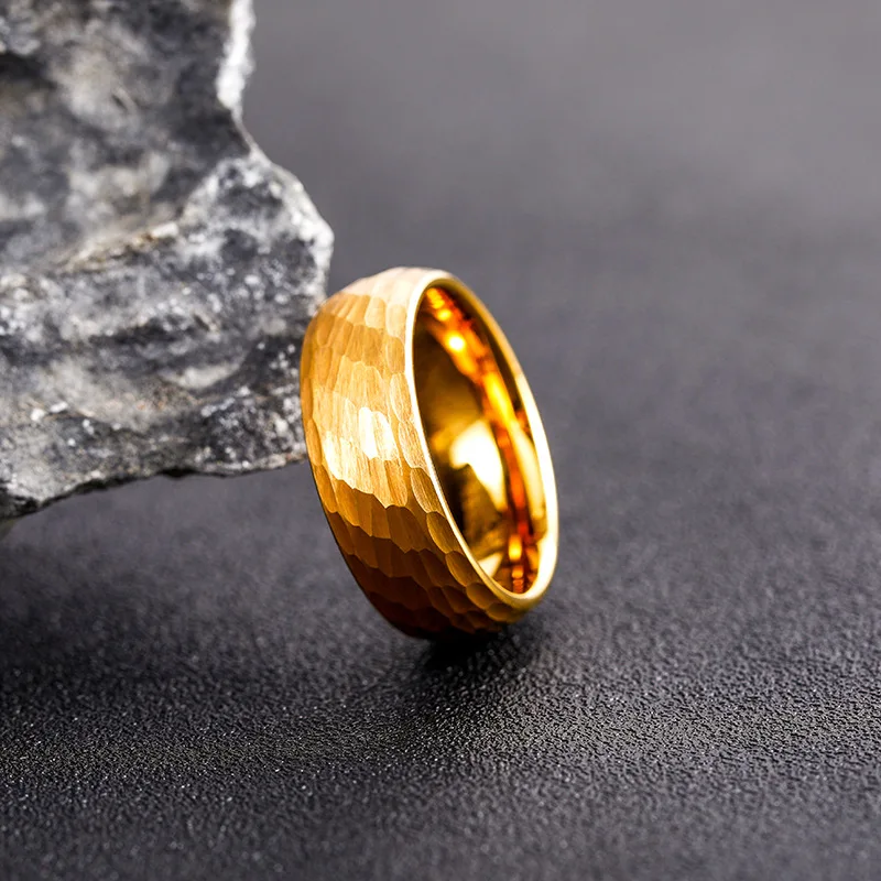 Hammered Multi-faceted Titanium Rings For Men Women Black Brushed Stainless Steel Couple Ring Wedding Engagement Jewelry view 3
