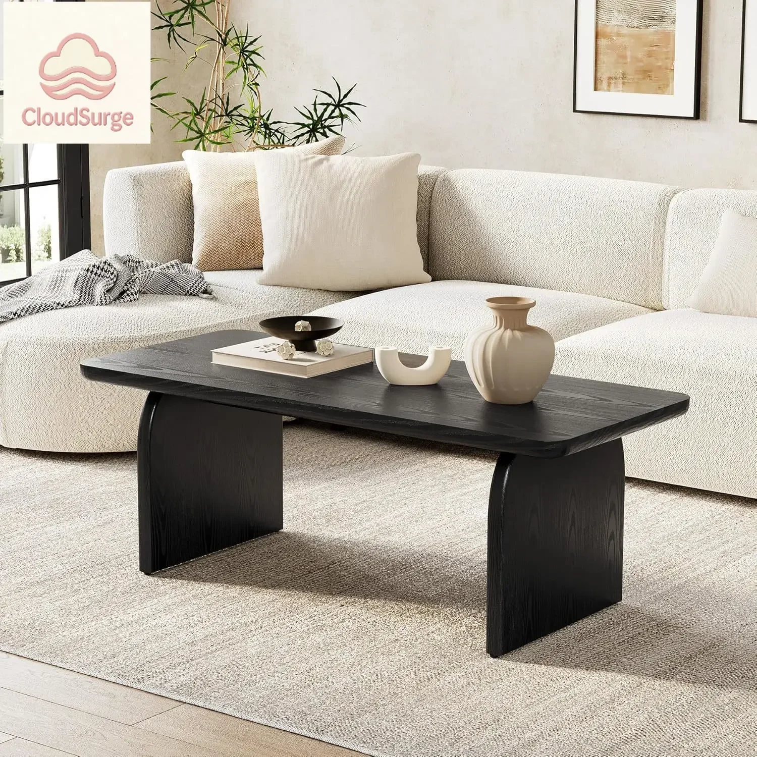 

Farmhouse Coffee Table, 47 Inches Wooden Center Tables with Rounded Corners, Rectangular Living Room Tables, Modern Low Cocktail