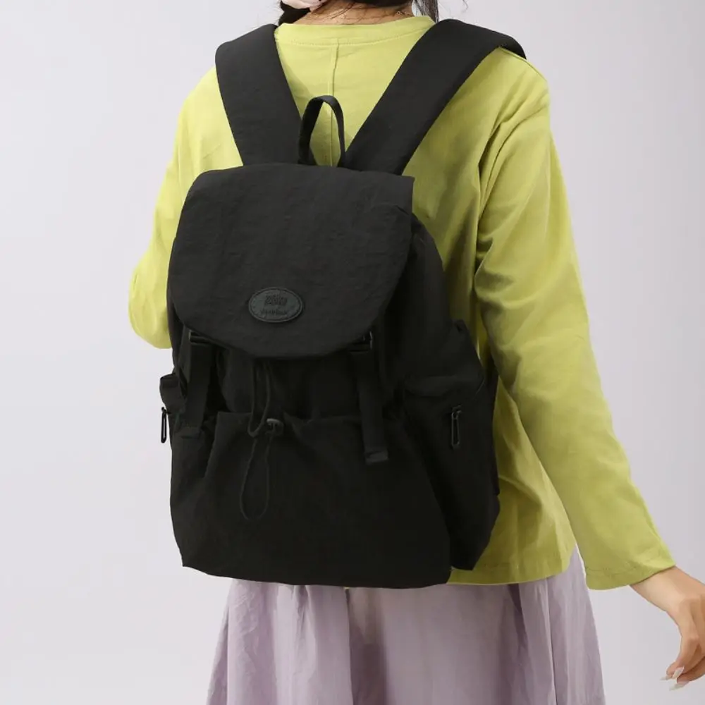 Practical Lightweight Drawstring Backpack Large Capacity Multi-way Carry Nylon Daypack Soft Flap Multi-pocket Rucksack For Women