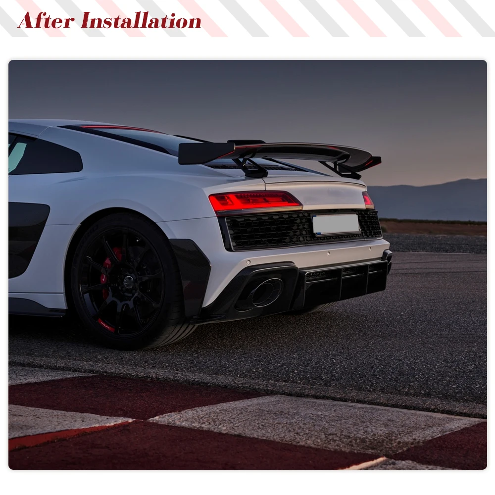 Car Rear Bumper Trims Canards Splitters Fins Spoiler for Audi R8 V10 2023 2PCS Car Sticker Rear Canards Dry Carbon