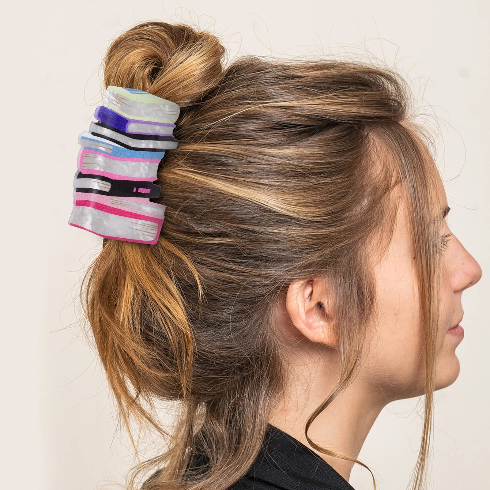 

2Pcs Colorful Acrylic Claw Clips Bookshelf Design Lightweight Sturdy Grip Hair Accessories Women Styling Present