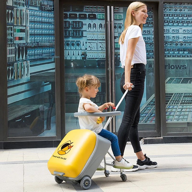 Bolsa de viaje con dibujos animados para niños, Maleta giratoria con ruedas, pato amarillo, 24 pulgadas