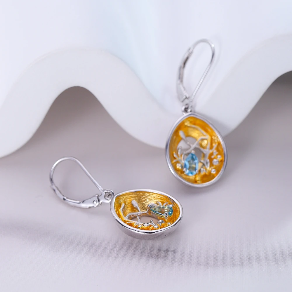 GEM'S BEAUTY  Shining GemStone Earrings 925 Sterling Silver Gold Plated Fine Jewelry Birthday Engagement Gift For Women