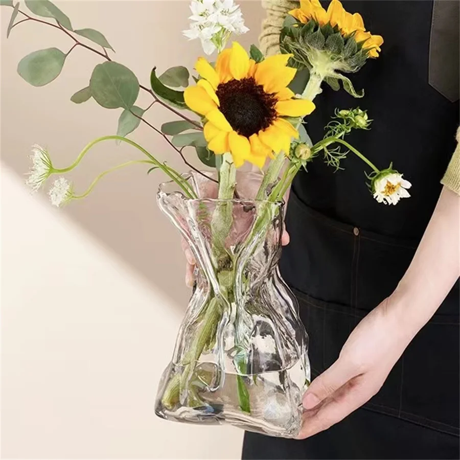 Instagram Wind Flower Vase Advanced Transparent Vase Glass Living Room Desktop Hydroponic Flower Arrangement Creative Decoration