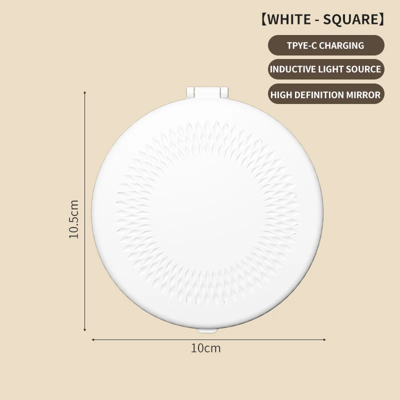 مرآة مكياج LED قابلة للتعتيم بثلاثة ألوان محمولة باليد مع شاشة تعمل باللمس على الوجهين قابلة للطي لمستحضرات التجميل - مرآة مكياج قابلة لإعادة الشحن للسفر