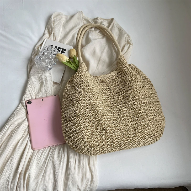 Bolso informal de verano para mujer, bandolera de paja tejida hecha a mano, bolso de mano de gran capacidad, bolsos de lujo para mujer, bolsos de diseñador