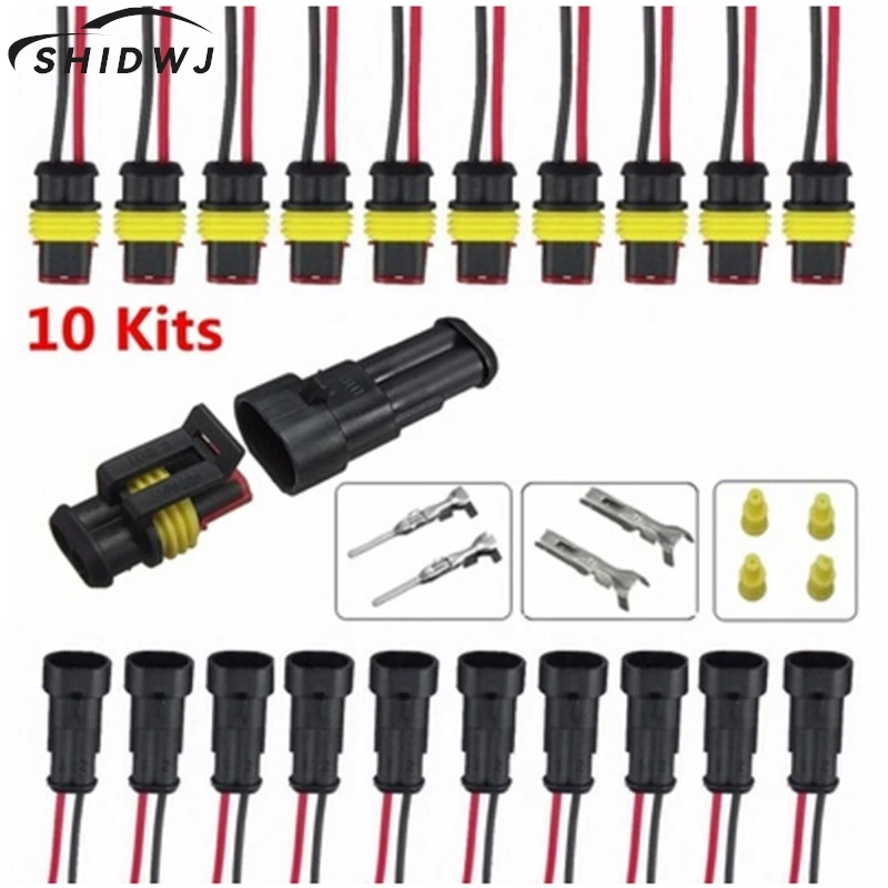 Hot sale 10 Kits 2 Pin Way Sealed Waterproof Electrical Wire Connector Plug Car Auto Sets