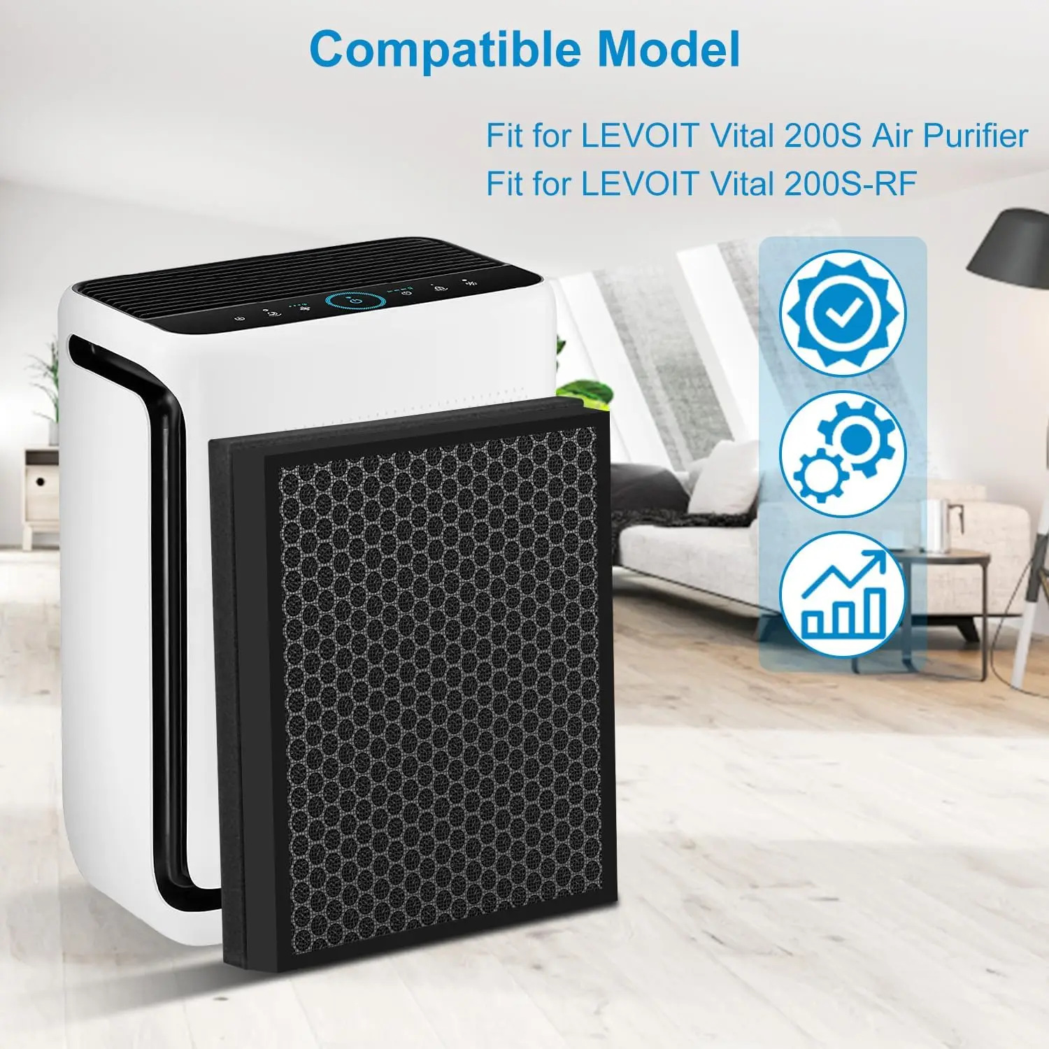 Vital 200S Replacement Filter for Levoit, Compatible with Levoit Vital 200S Air Puri-Fier, H13 HEPA Filter and Activated Carbon view 2