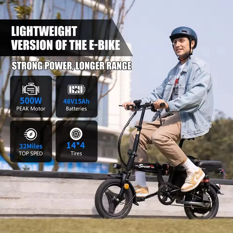 

Folding Electric Bike for Adult,48V 15AH Removable Battery, 20MPH 25Miles Commuting Motorcycle Ebike,500W 14'' Electric Bicycle