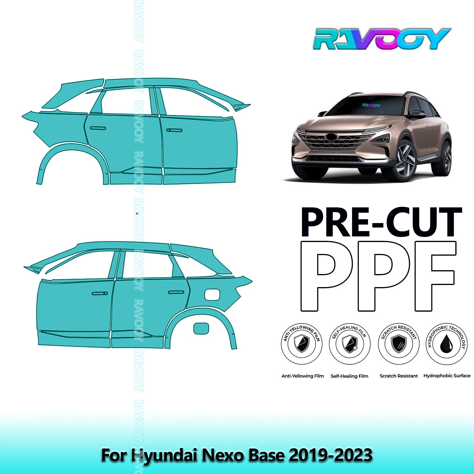 

For Hyundai Nexo Base 2019-2023 8.5mil Clear Matte Pre-Cut PPF Door & A/B Pillar Kit TPU Paint Protection Film Set