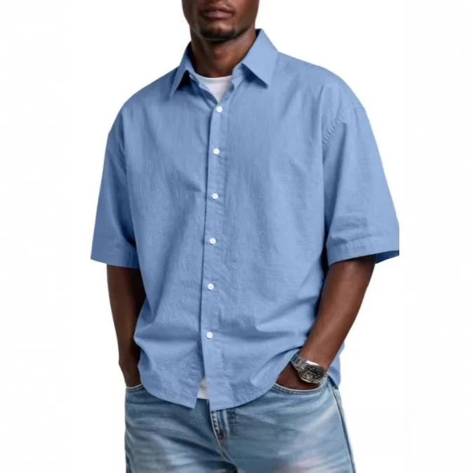 

High Quali Casual Cotton Men's irt Summer Loose Fit ort Sve Open Cardigan Wrinkles Faionable Lightweight Long Ne