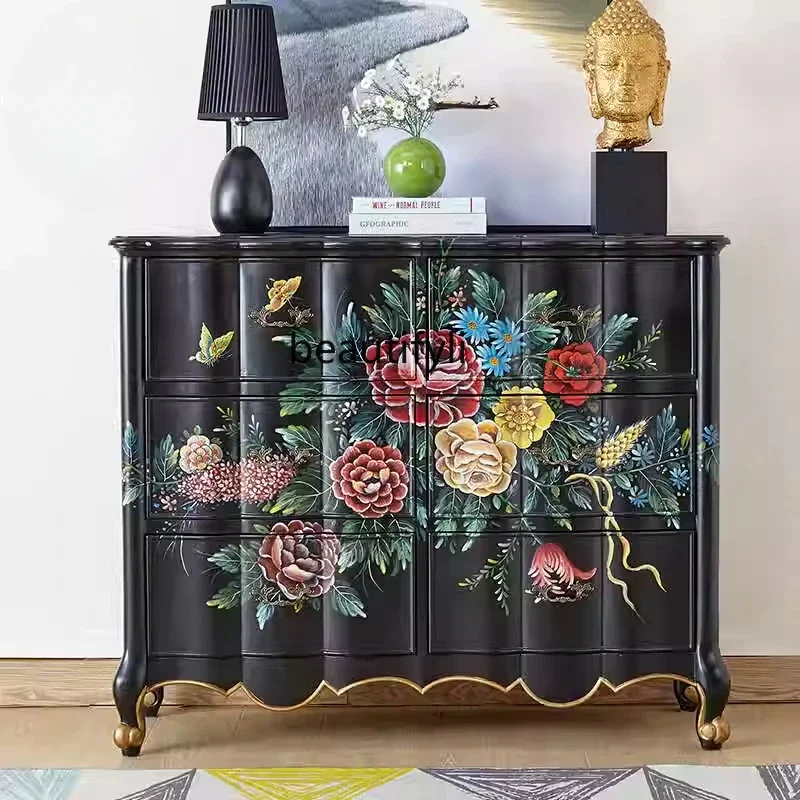 

02 American country entrance cabinet French bedside storage cabinet Bedroom bedside cabinet