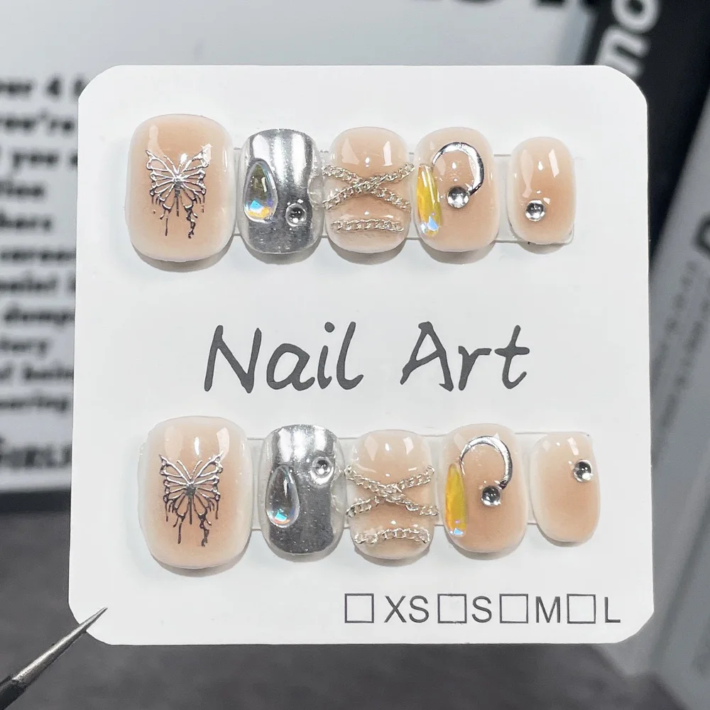 MAGO Handmade Press on Full Cover Professional Nails Sweet Cool Butterfly Short Reusable Finished Fake Nails