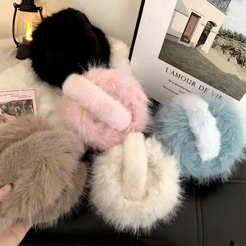 النساء الشتاء غطاء للأذنين الأزرق الفراء فروي في الهواء الطلق الدراجات التزلج يندبروف الدفء الأذن يغطي للطي لينة لطيف أفخم غطاء للأذن #5