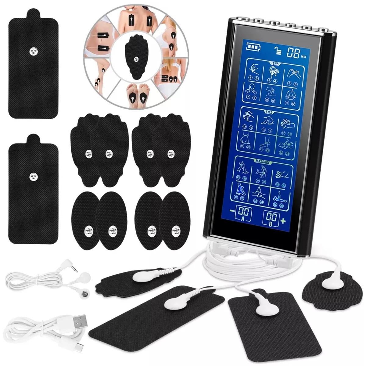 

3-in-1 TENS Unit Rechargeable Muscle Stimulator EMS Dual Channel for Neck Pain Muscle Therapy Pain Management Pulse Massager