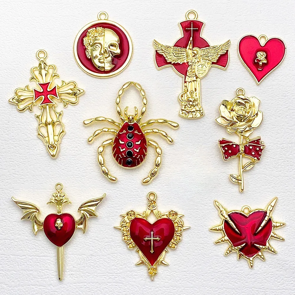 

【 Gold Series 】 Dark Gothic Style Rose Skull Spider Alloy Pendant Diy Necklace Earrings Material Accessories