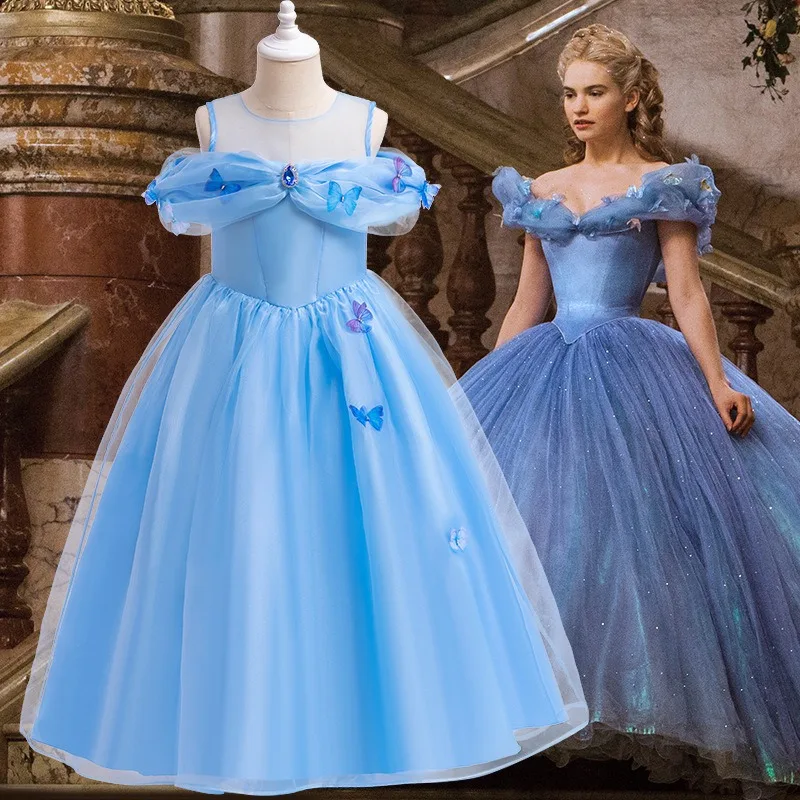 Children Clothes Cosplay Halloween Dresses Cinderella Princess Girls Performance Waist Up Butterfly Fluffy Dress Kids Clothing
