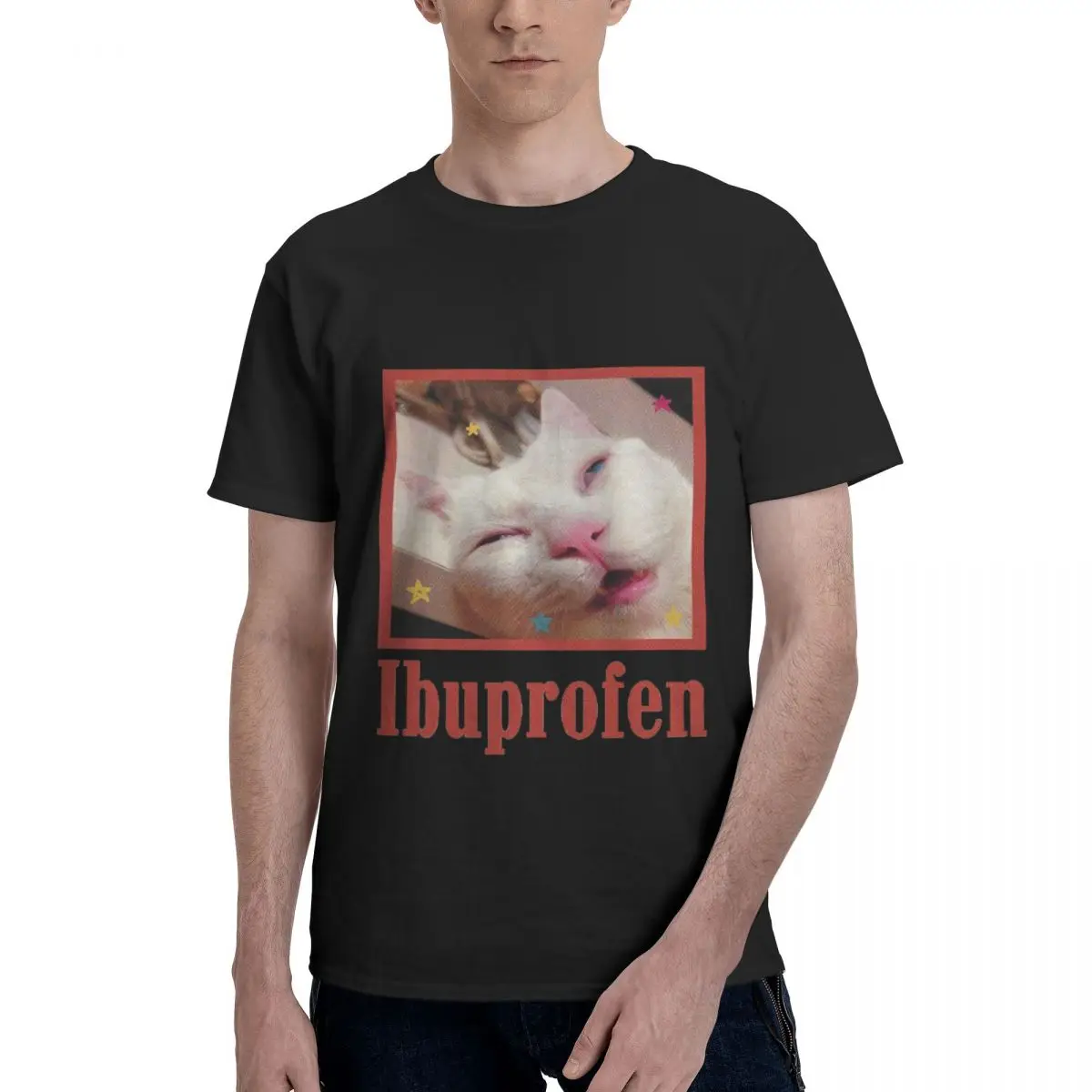 Ibuprofen Cat Meme Funny Cat Graphic Cute Cat y2k Men Clothes Vintage T Shirt 3D Printed Cotton Tops Daily Custom Male Short Tee