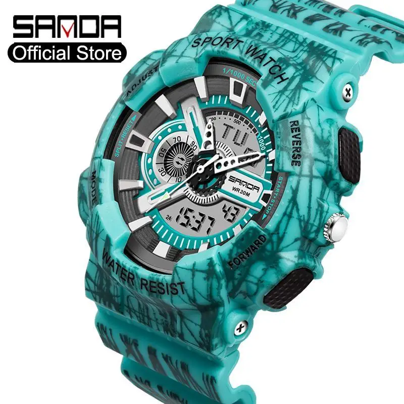 Fashion New Sanda Men\'s Brand Sports Watch G Style Shock Military Army Men Camouflage Luxury Strap Waterproof Led Digital Quartz