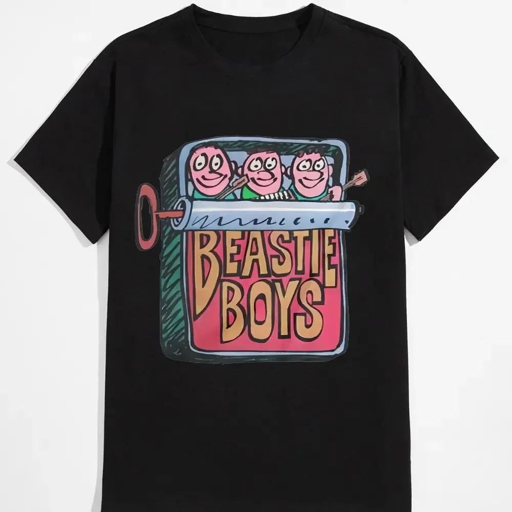 Beastie Boys Round Neck Sports Top - 90's Music Themed Graphic Print Tee with Sardine Can Design, Record Tote Bag, Music Graphic, Beastie Boys Nod, Tee Print T Shirts