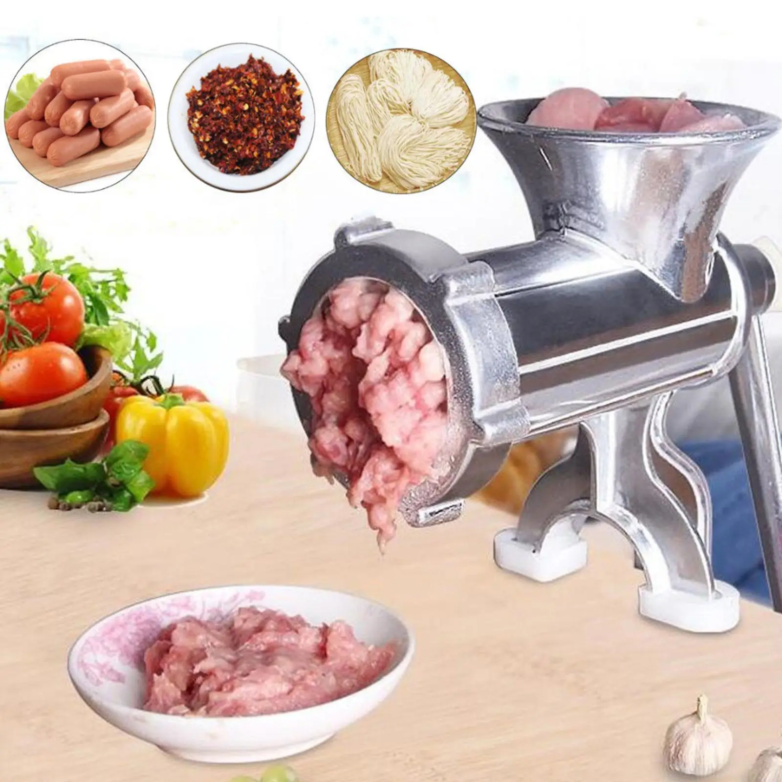 Aluminum Alloy Manual Meat Grinder Hand Operated Mincer Food Processor Kitchen Chopper for Household Cooking