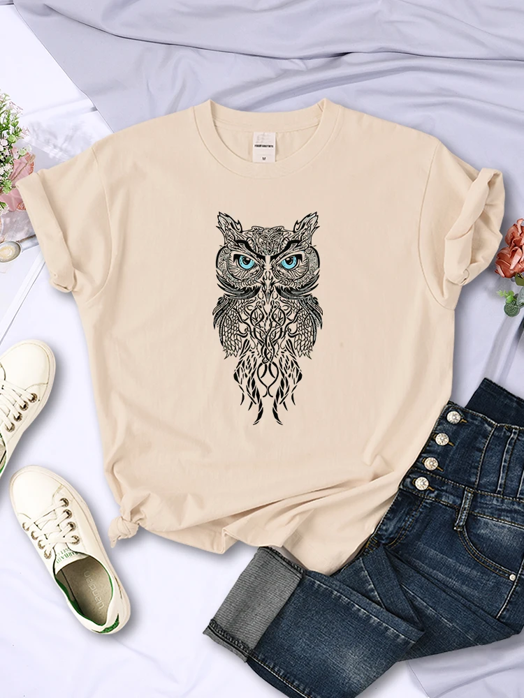 Dashing Owl Face Printing Womens Tee Shirts Casual Breathable Sport Short Sleeve Summer Street Hip Hop Tops Female Tee Clothes