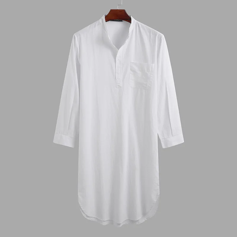 

Autumn New Fashion Cotton Men's Robe Sleeve Button Solid Color Arab Shirt Men's Robe Muslim Robe Dresses