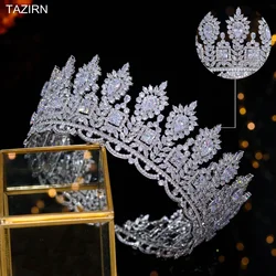 TAZIRN Arabic Dubai Luxury Big Round Tiaras Wedding Headpieces for Bride Birthday Crowns for Women Gift Hair Accessories