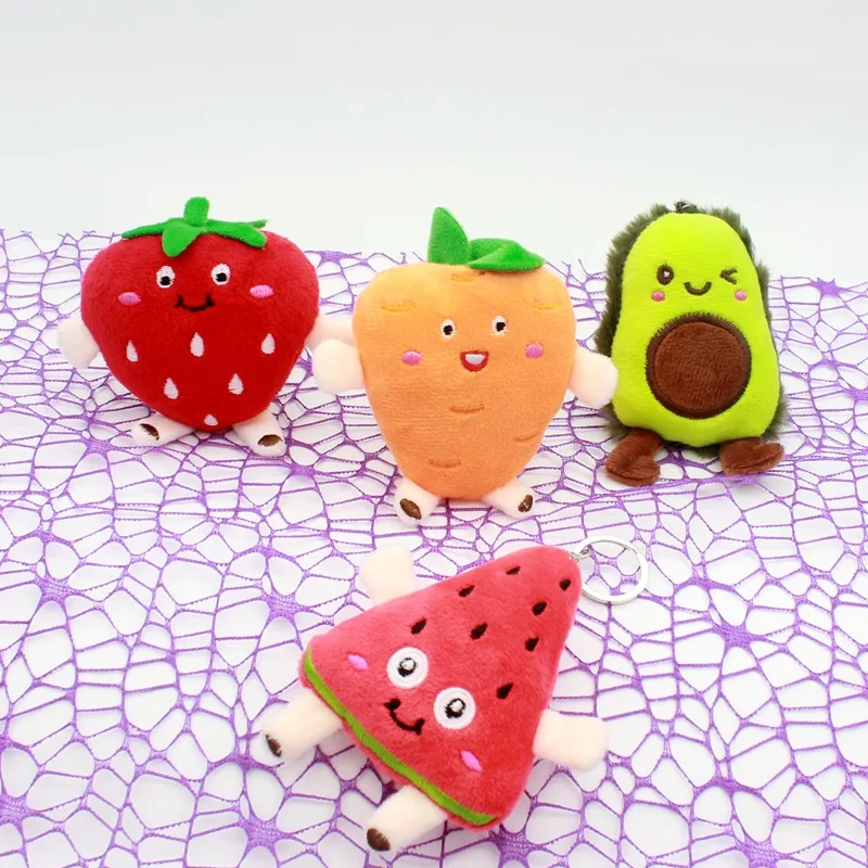 Cartoon Fruit Doll Pendant Carrot Strawberry Avocado Keychain Backpack Watermelon Plush Pendant Car Keyring Jewelry Accessory