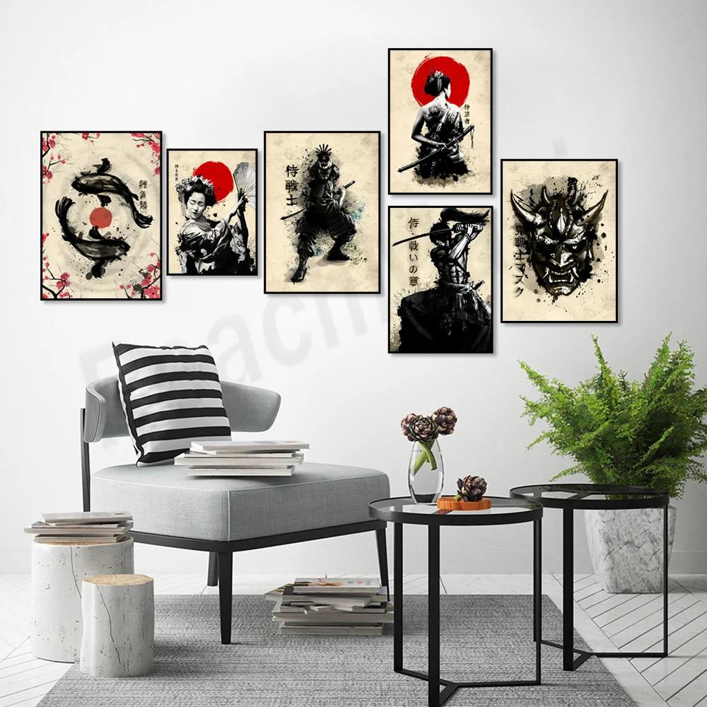 Vintage Japanese Samurai Bushido Armor Geisha Samurai Samurai Sword Ninja Poster Art Canvas Painting Print Picture Home Decor