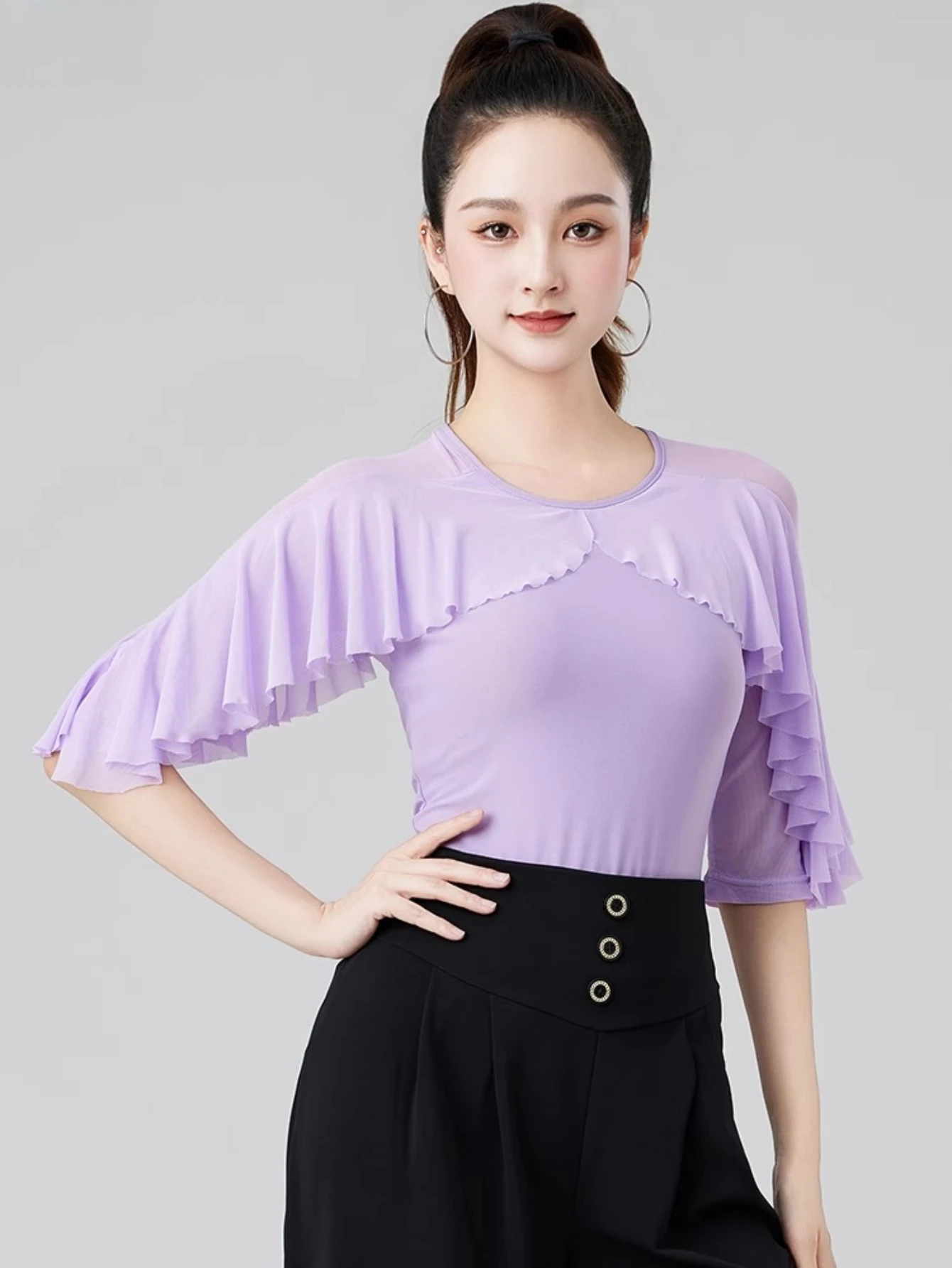 Haut de danse latine pour femmes adultes, nouveau Costume à manches en feuille de Lotus, pour salle de bal, Samba, spectacle de danse moderne, robe d'entraînement de danse