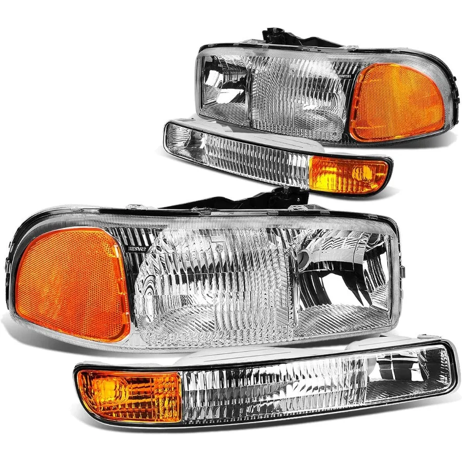 

Headlights Assembly Compatible with 19992007 GMC Sierra Yukon 1500 2500 3500 GMT800 Sierra C3 4Pcs Headlamps with Bumper Lamps