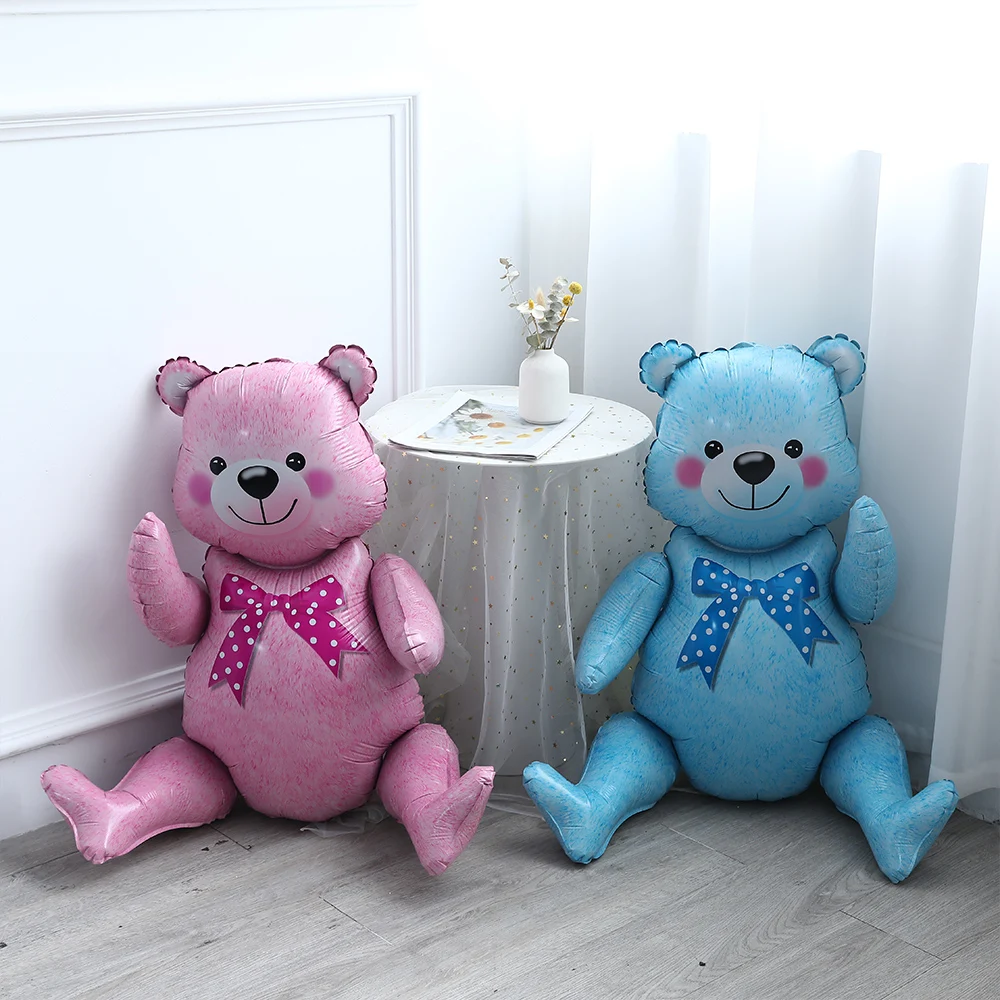 3D Standing Bear Foil Balloons Assembling Boy Girl Pink Blue Baby Bear Ball Birthday Party Decoration Baby Shower Gifts Supplies