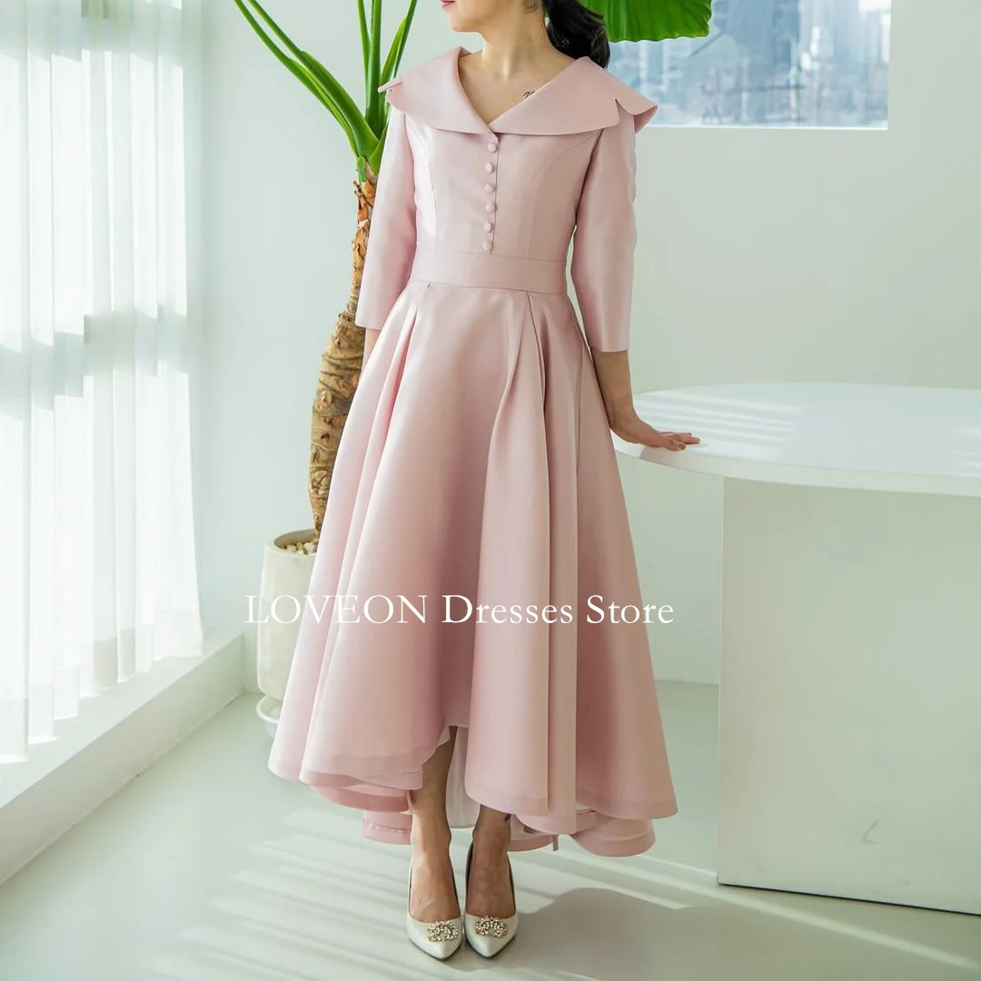 

GIOIO V-Neck Korea Pink Satin Simple Evening Dresses Formal 프롬드레스 New Designs Long Sleeves Prom Gowns Party Women Bride