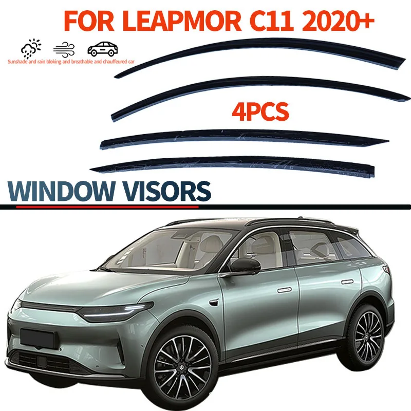 Rainproof 4Pcs 3M Tape Install Window Visor Thickening Sun Rain Guard Wind Deflector Weathershield For Leapmotor C11 2020 2021
