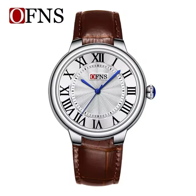 OFNS 1508 ساعة كوارتز رجالية موضة بسيطة حزام ناقل من الفولاذ حزام مقياس روماني مينا الأعمال ساعة يد فريدة للذكور