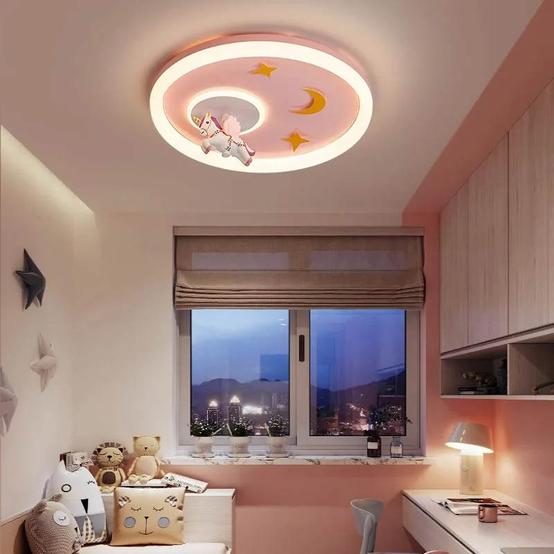 Kids bedroom ceiling light girl boy eye protection LED light modern simple cartoon creative unicorn net red light