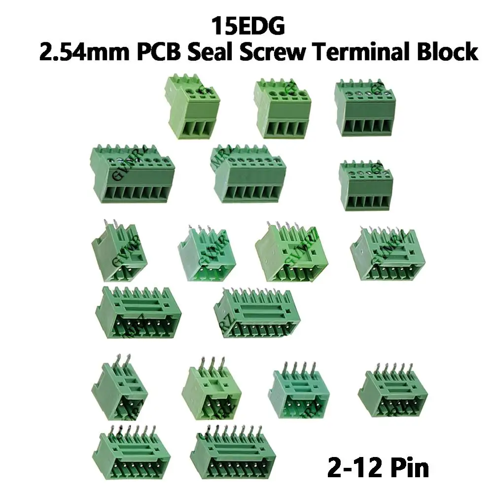 5Set 15EDG 2.54mm PCB Seal Screw Terminal Block 2 ~ 12 Pin KF15EDG Female Socket Pin Header Wire Connector +2.54 Male Plug 9P