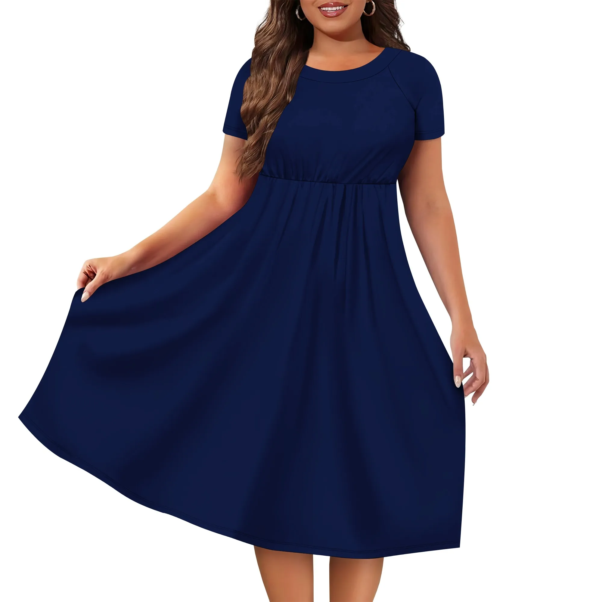 Women's Summer Short Sleeve A-Line Midi Dresses Casual Floral T-Shirt Dress Flowy Beach Sundress with Pockets