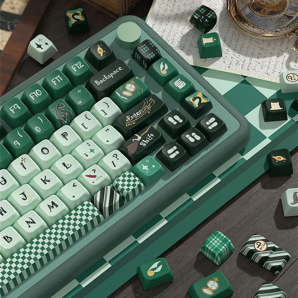 Green Keycaps Slytherin Theme 138 Keys MDA/Cherry PBT Thermal Sublimation for MX Switch Gaming Mechanical Keycaps