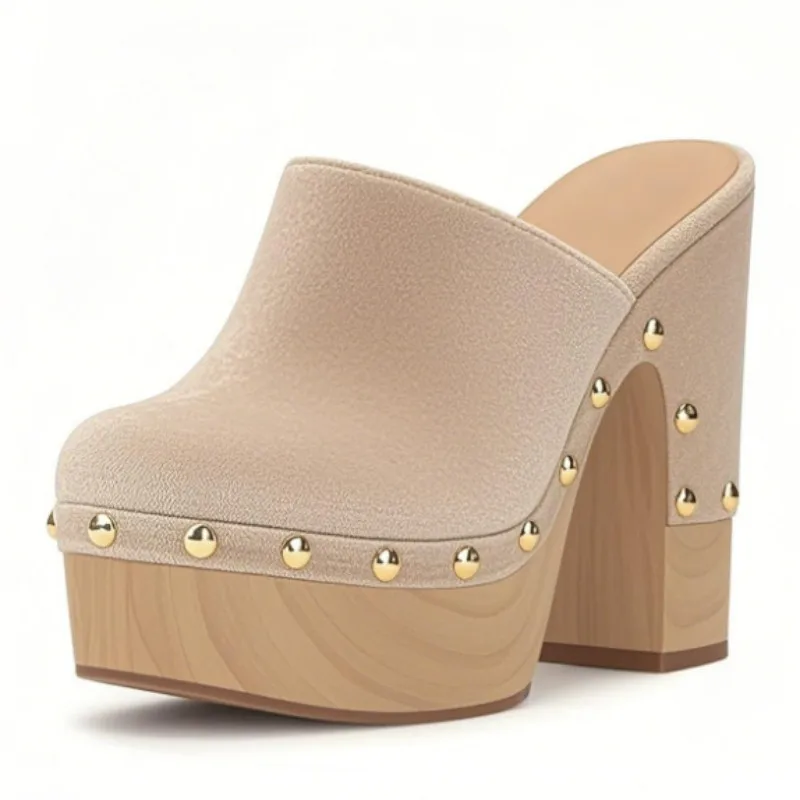 شباشب نسائية عصرية بكعب عالٍ من SHOFOO. شبشب مخملي مغلق عند الأصابع. ارتفاع الكعب حوالي 15 سم. النعال ذات الطراز الغريب.