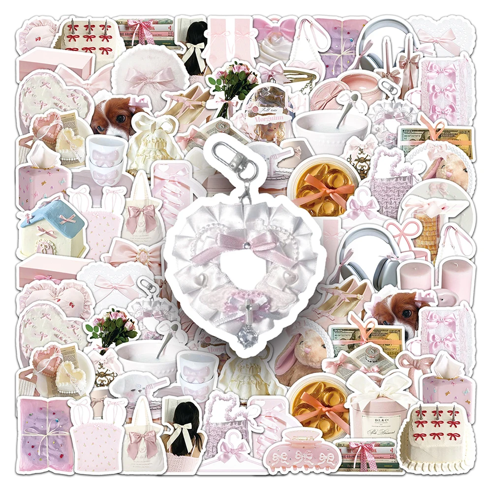 10/30/50pcs Ins Style Cute Pink Ballet Bow Stickers Cartoon Aesthetic Decals DIY Luggage Phone Guitar Laptop Sticker Decoration